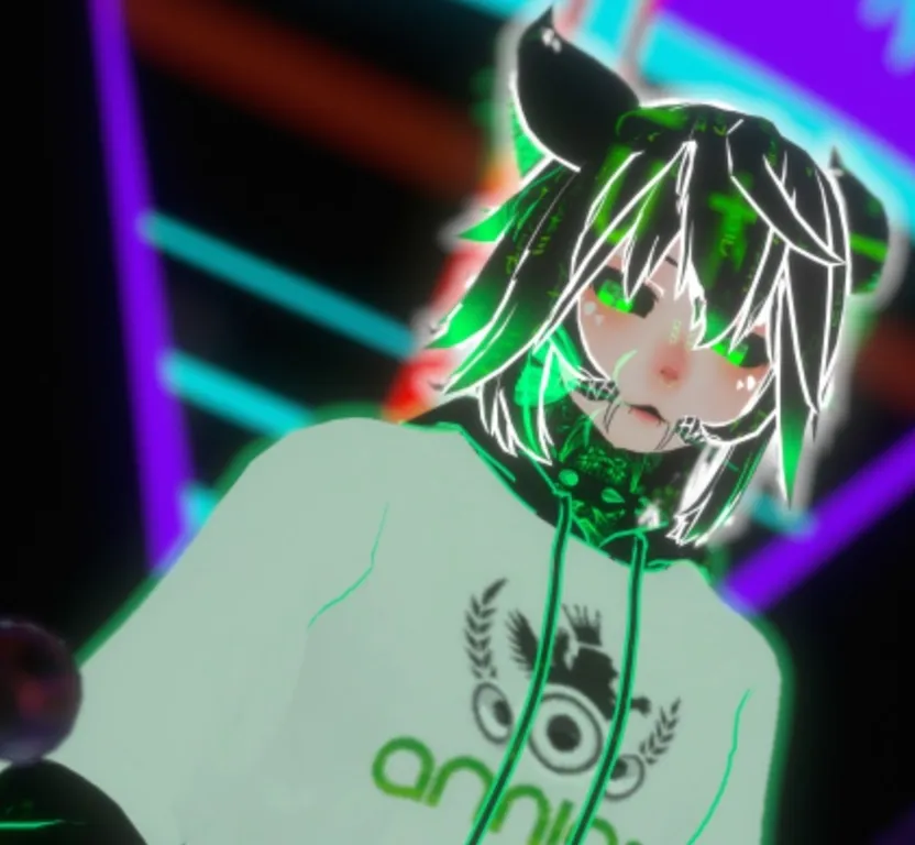 a girl with long hair wearing a green hoodie transforming into green computer code