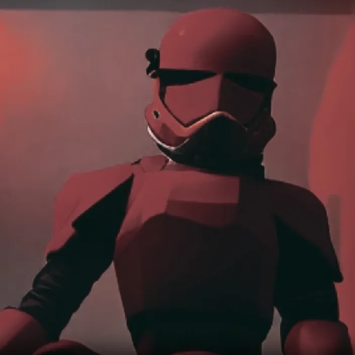 a star wars character in a red helmet