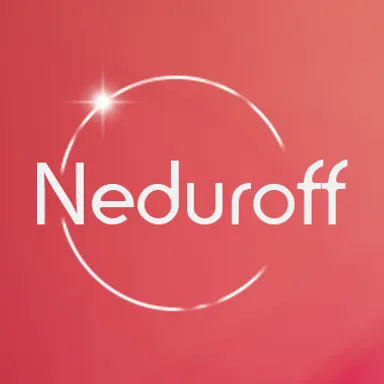 a red background with the word neduroff written in white