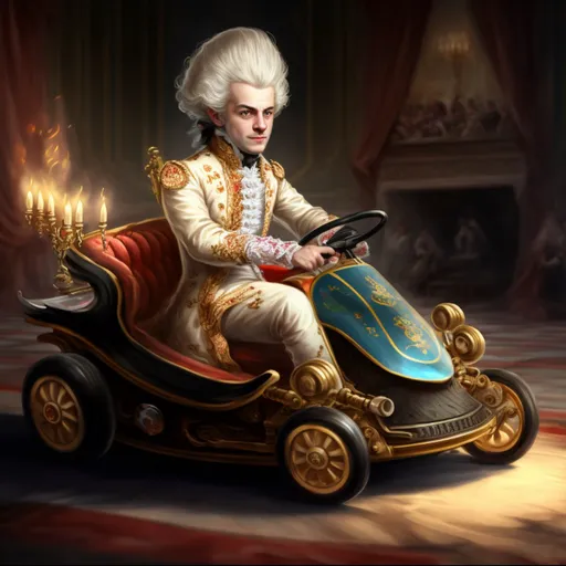 a painting of a man in a fancy car. tire, wheel, vehicle, motor vehicle, automotive design, automotive tire, automotive lighting, hat, car, headlamp