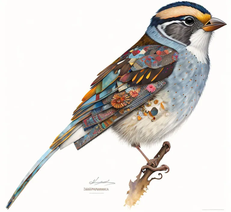 a painting of a bird sitting on a branch