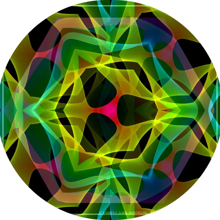 a circular picture with colorful patterns that swirl and change in the middle. a circular picture with a colorful transparent pattersn in the middle make surreal