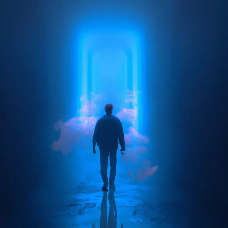 a man is walking through a tunnel in the sky. water, blue, underwater, sky, entertainment, gas, performing arts, electric blue, recreation, event