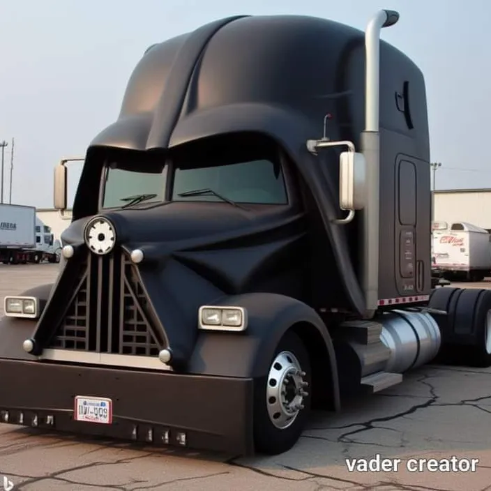 a large black semi truck parked in a parking lot