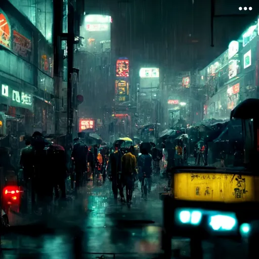 A group of rain droplets walking down a street in the distance. replace people with droplets