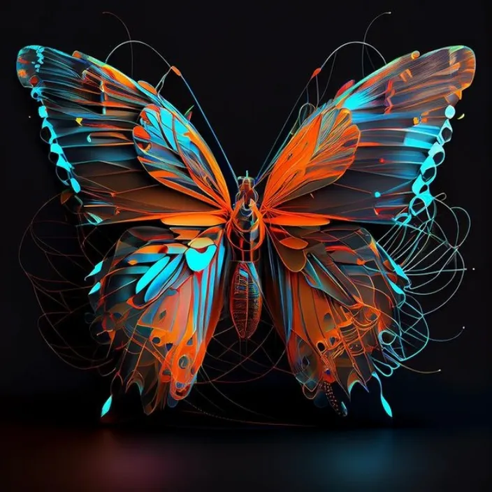 a blue and orange butterfly on a black background