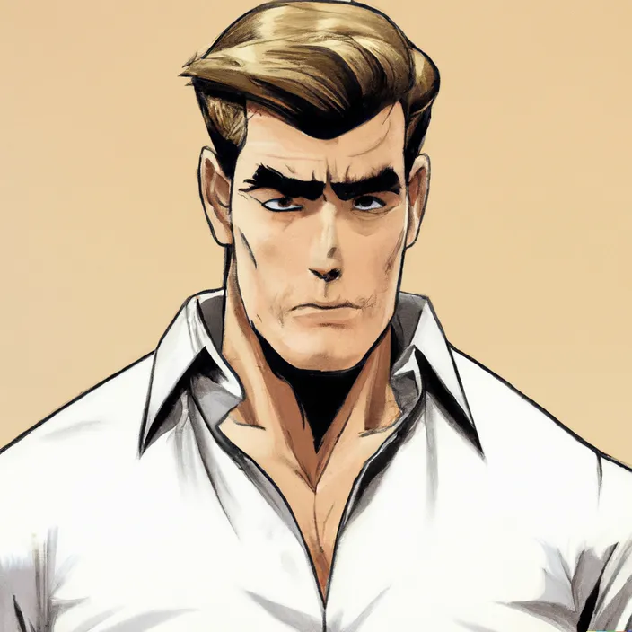 a man in a white shirt with a smirk on his face