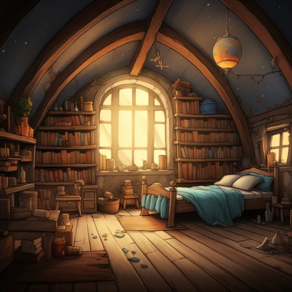 a room with a bed, bookshelf and a window