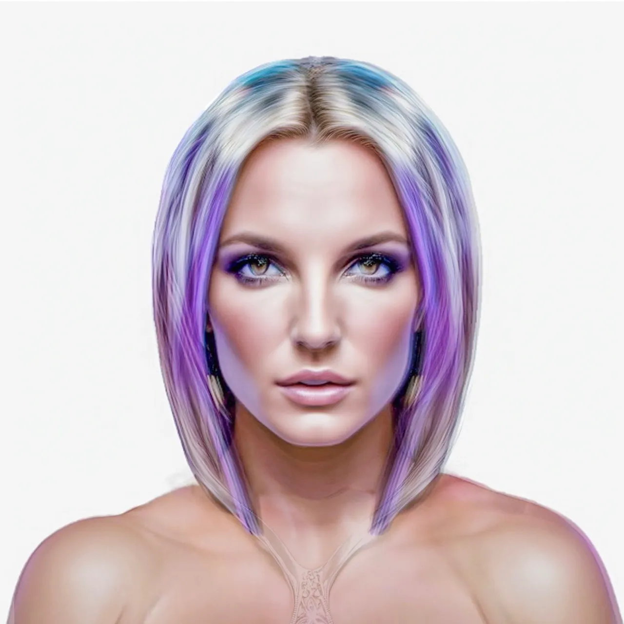 Highly detailed hyper-realistic symmetrical Britney Spears with highly detailed reflective brown Smokey blinking eyes and breathtaking beautiful blonde hair waving and blowing in heavy wind, 