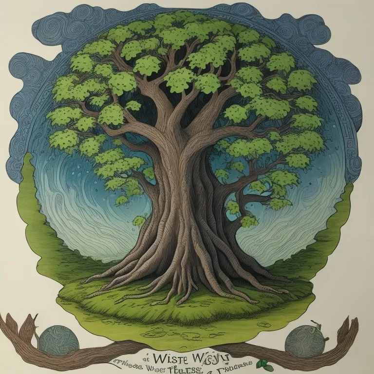 a drawing of a large tree with green leaves