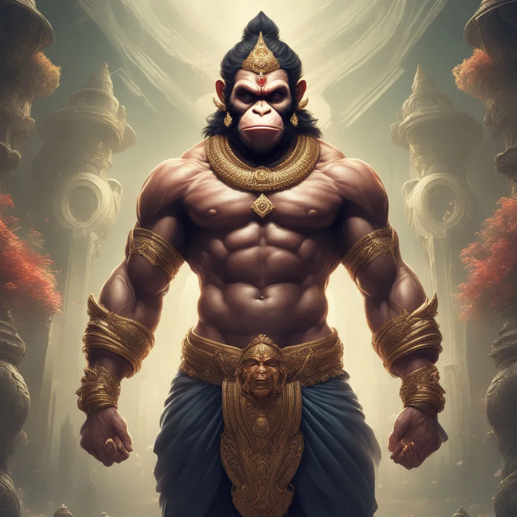 flying hanuman with golden background