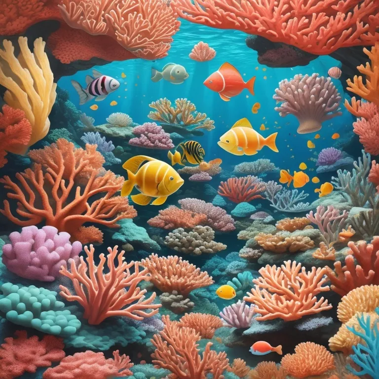 a painting of a coral reef with fish