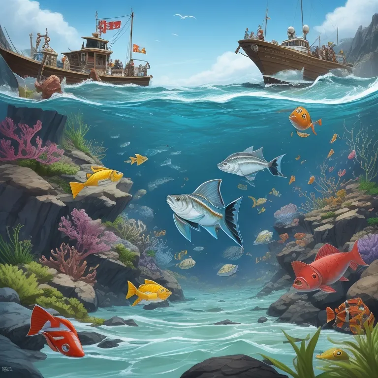 a painting of fish swimming in the ocean