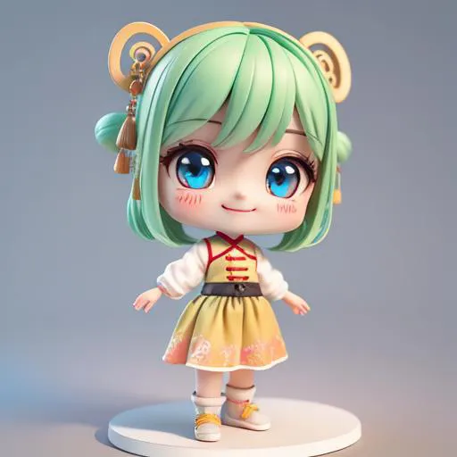 a doll with green hair and blue eyes