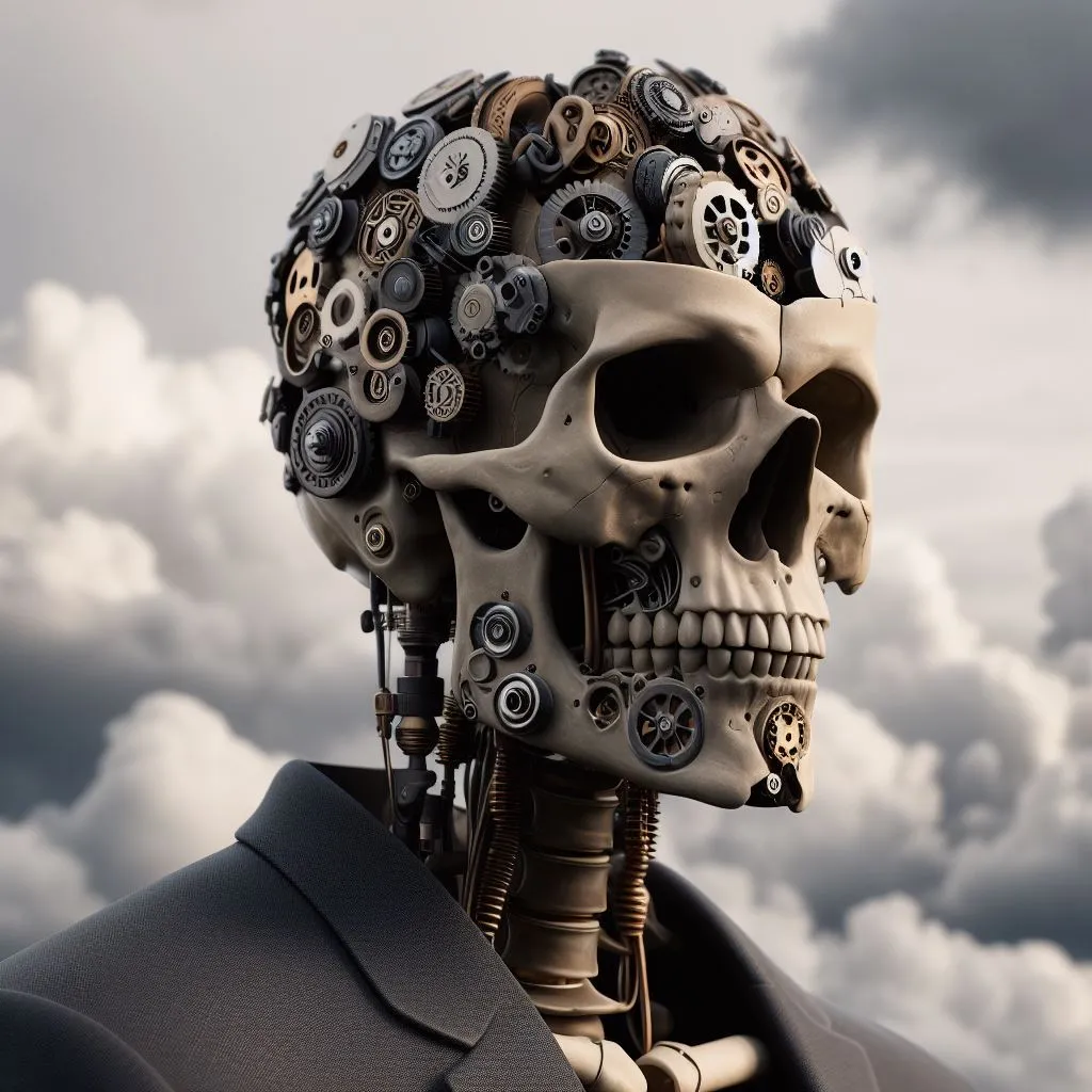 a man in a suit with gears in his head