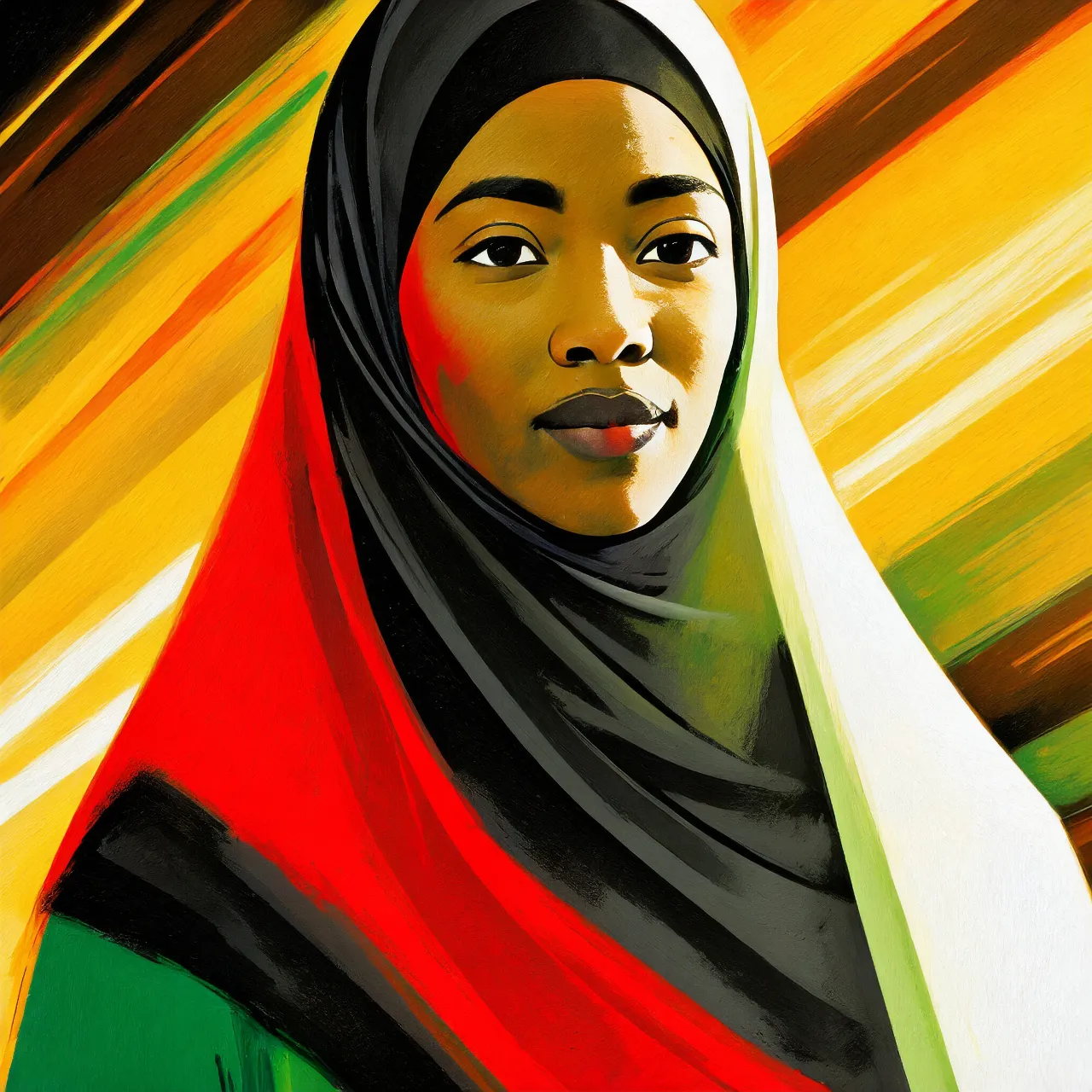 a painting of a woman wearing a hijab