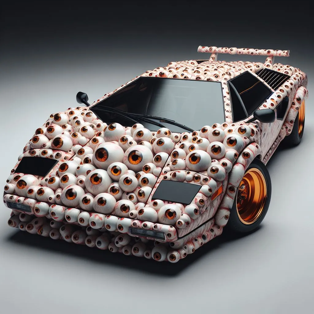 a car made out of a bunch of blinking eyeballs