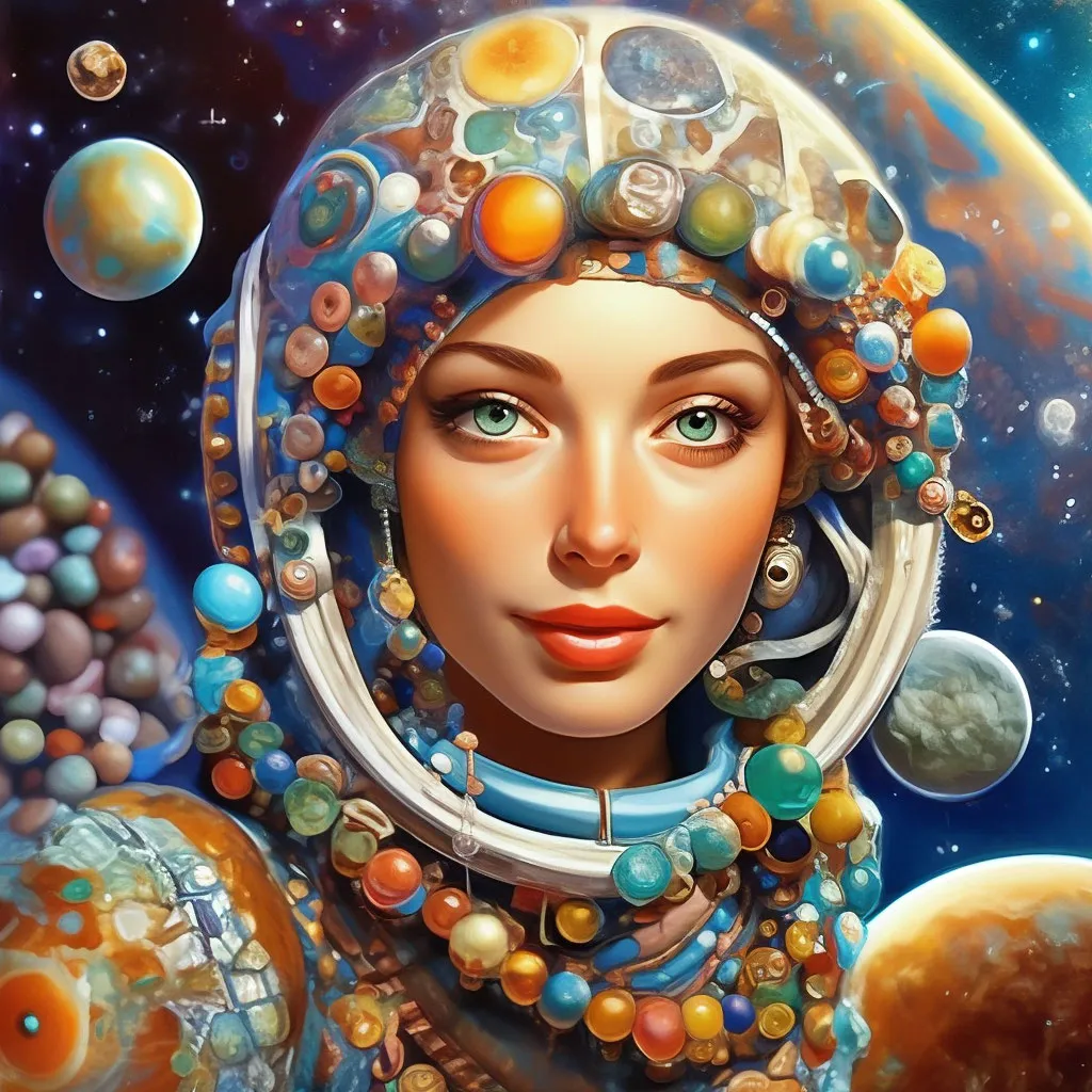 a painting of a woman wearing a space suit