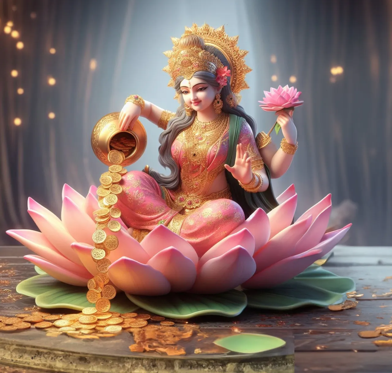 a statue of a woman sitting on top of a lotus