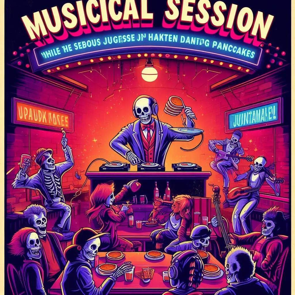 a poster for a musical session with skeletons