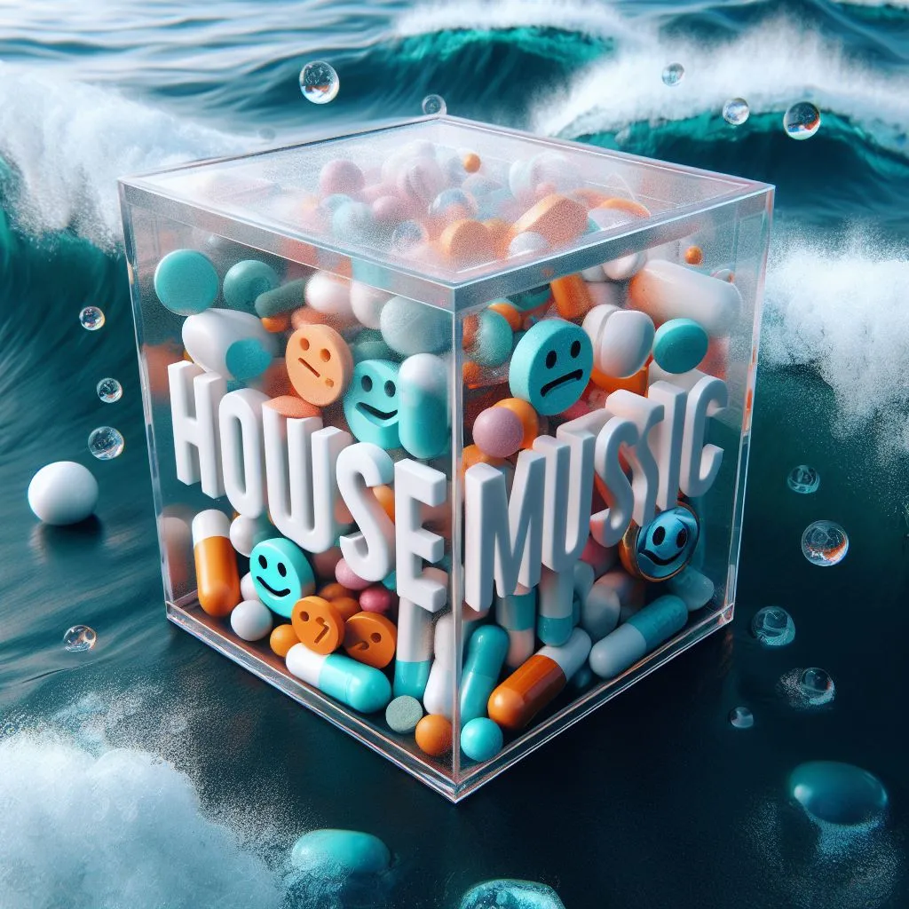 a clear box filled with lots of colourful pills in an ocean wave