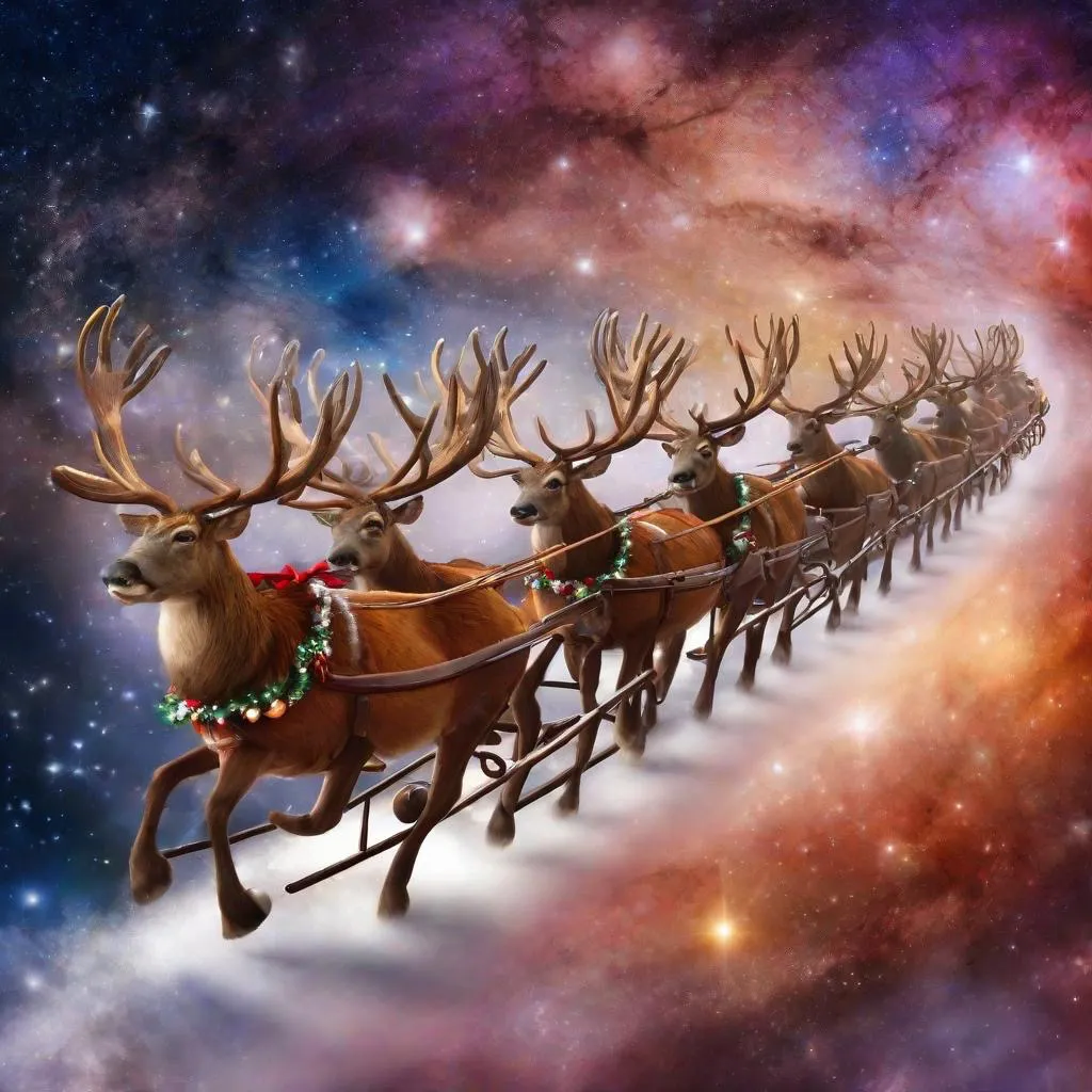 Reindeers riding across the solar system.