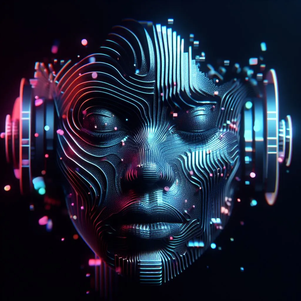 Woman's face with vintage headphones from the 80s, Futuristic, Cyber Genetics, High Detail, Realistic, Glossy, 16K Movie