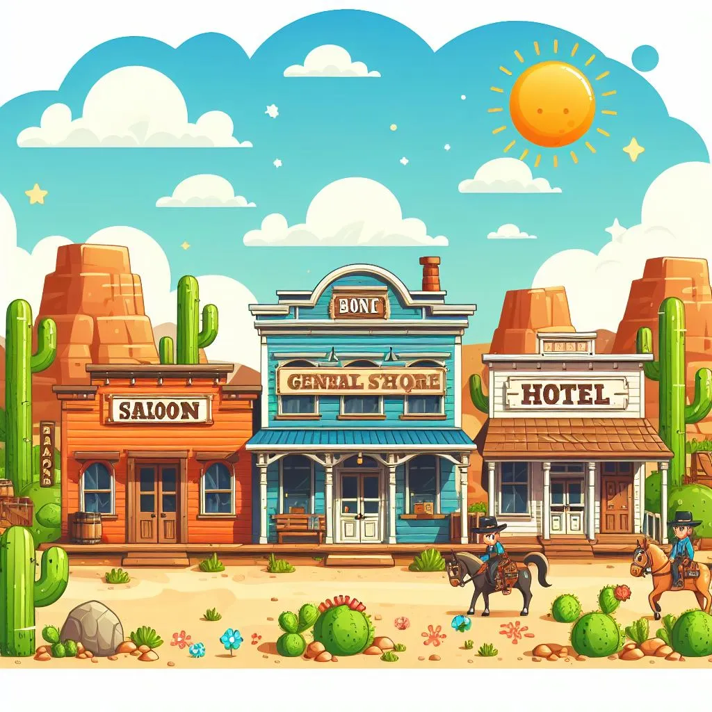 a cartoon of a western town with a saloon