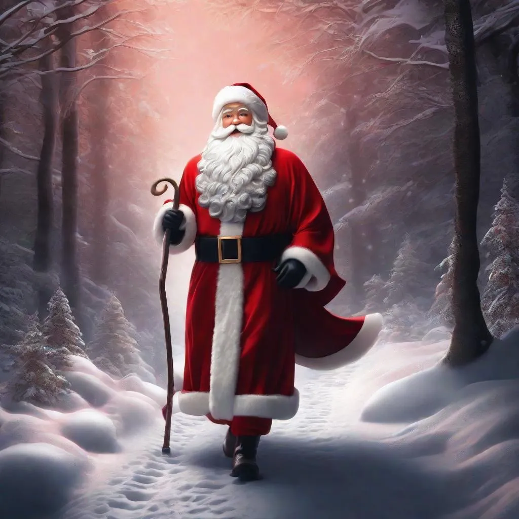 a man dressed as santa claus walking in the snow