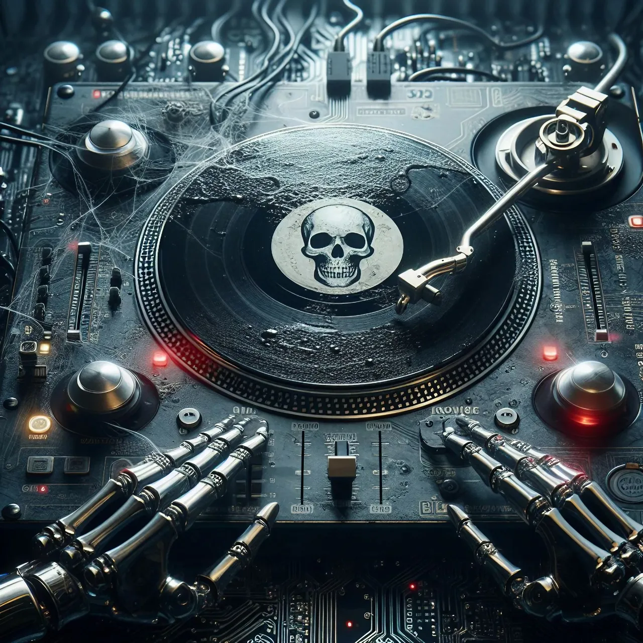 a dj's turntable with a skull on it