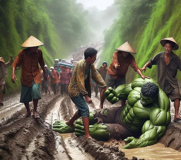 a group of people standing on top of a muddy road