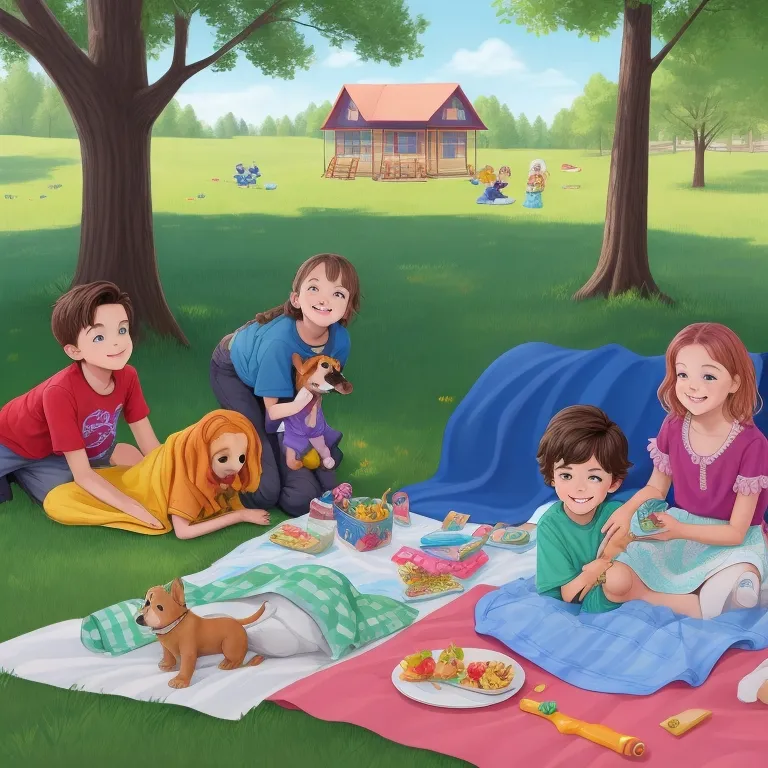 a painting of a family having a picnic in the park