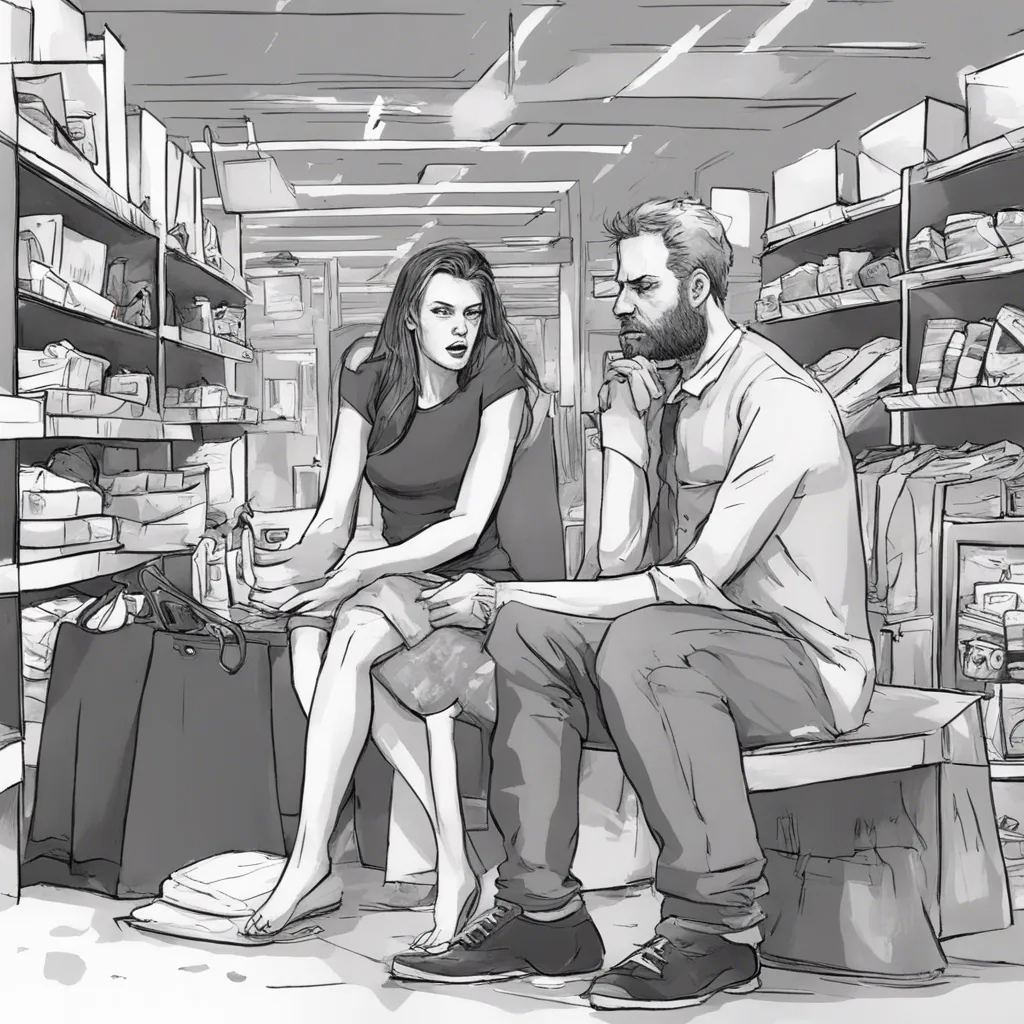 a man and a woman sitting on a bench in a store