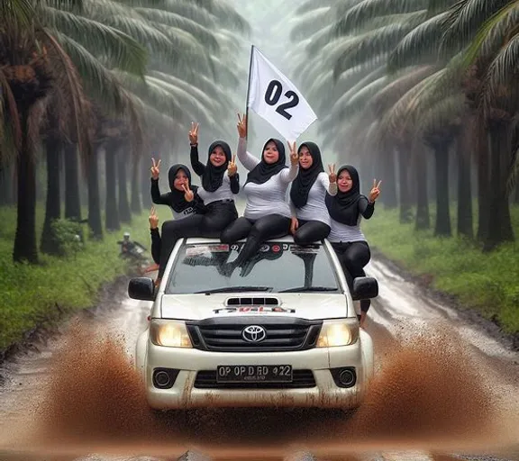 a group of women sitting on top of a car