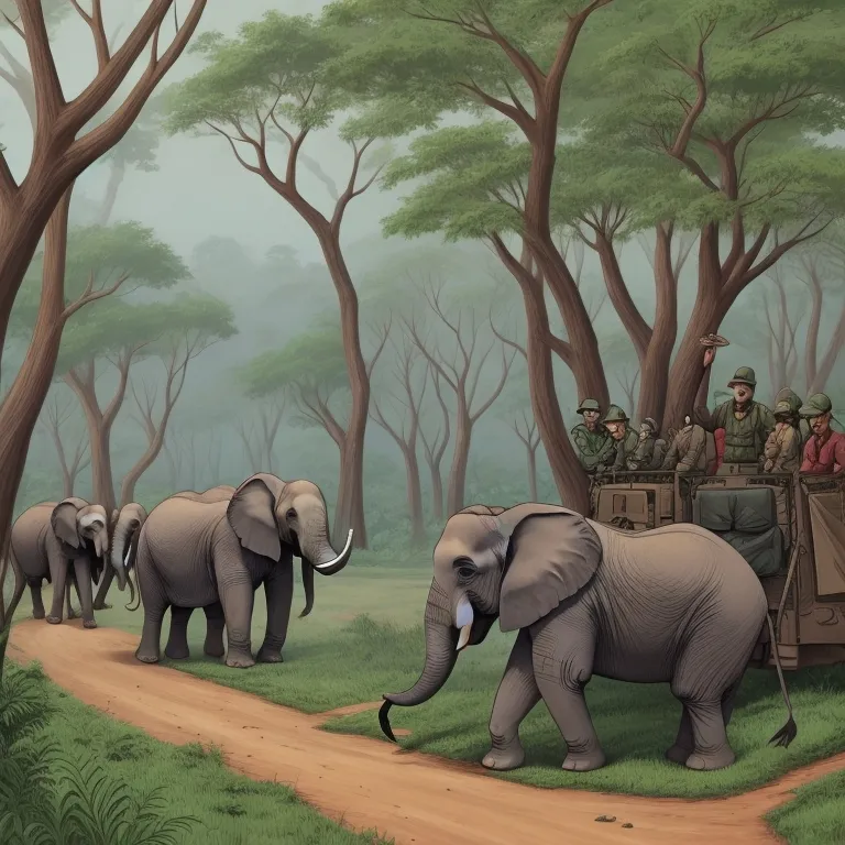 a group of elephants walking down a dirt road