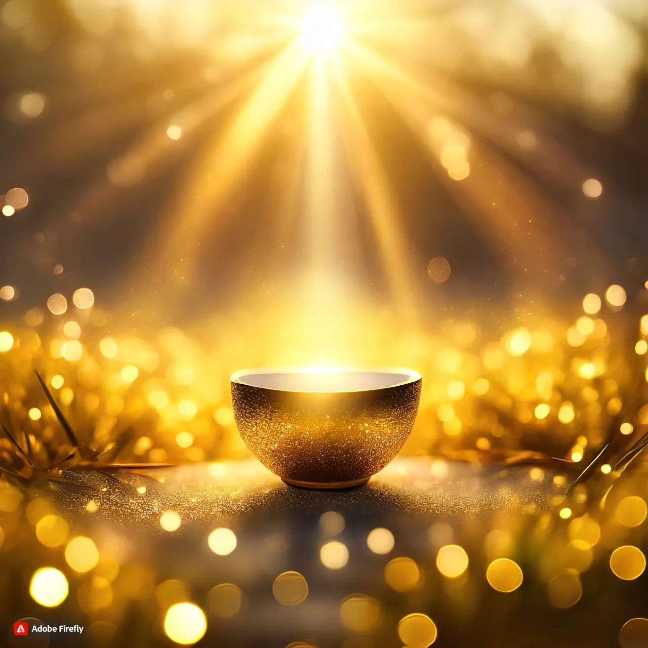 a bowl sitting on top of a table under a bright light