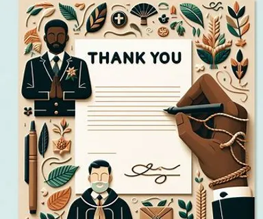 a thank card with a hand holding a pen