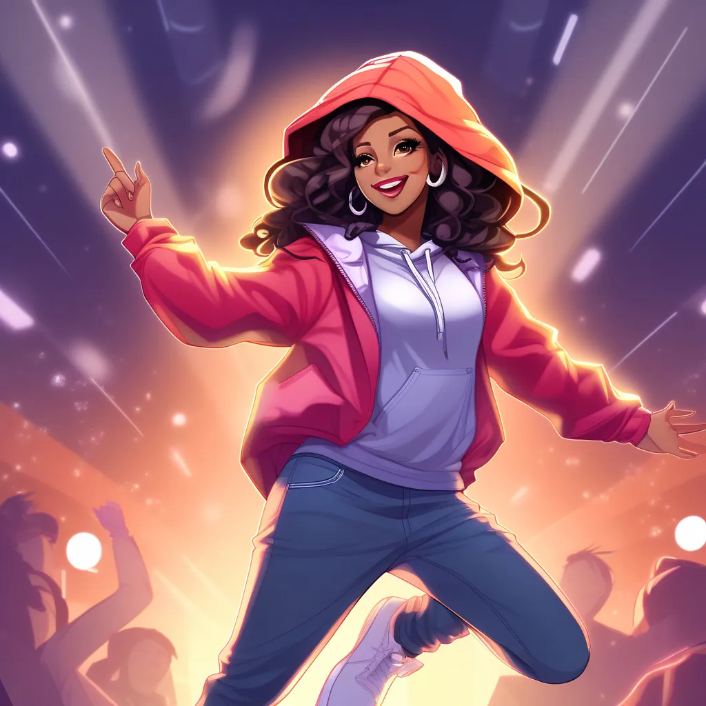 a woman in a red hoodie is dancing