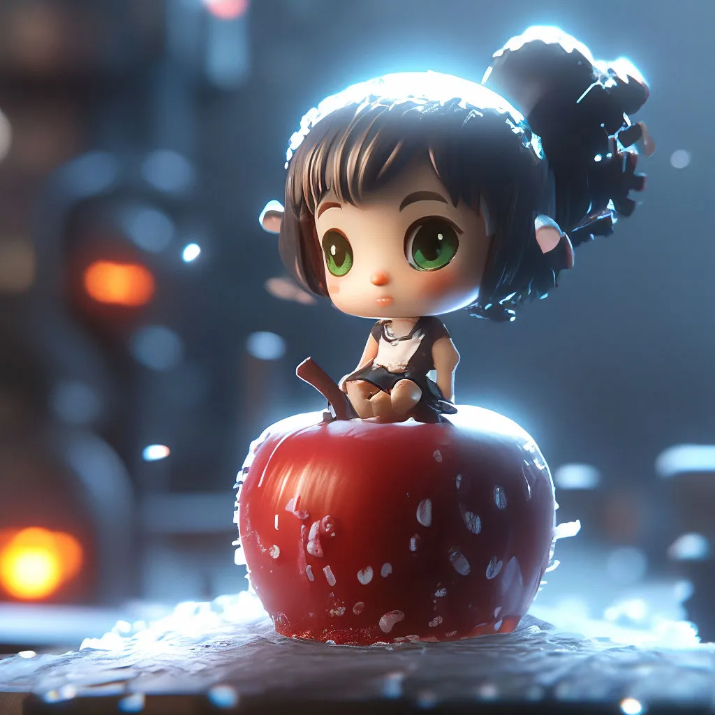 a little girl sitting on top of an apple