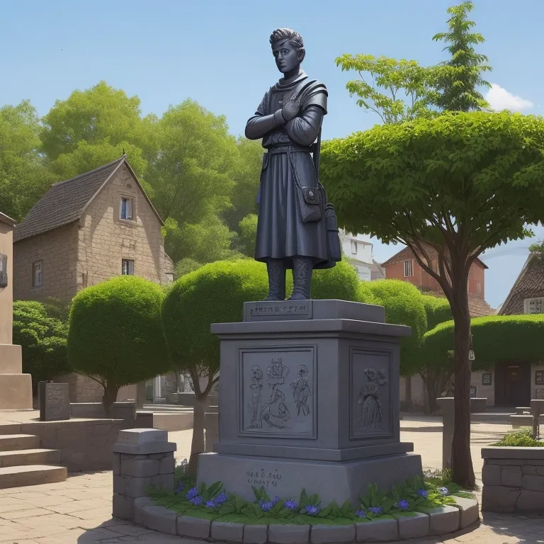 a statue of a woman standing next to a tree