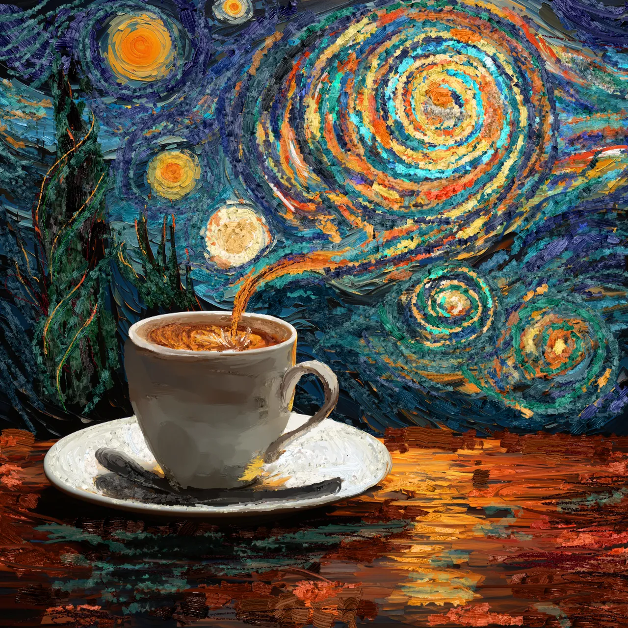 a painting of a cup of coffee on a saucer