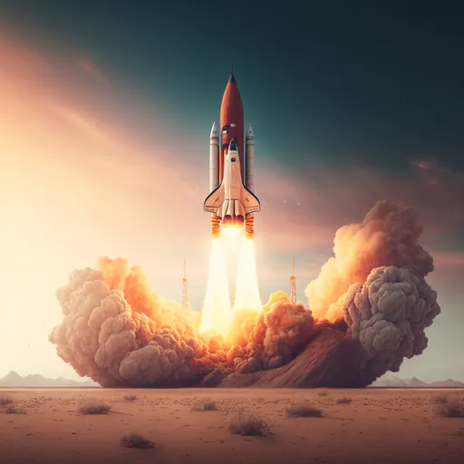 sky, spaceplane, rocket, space shuttle, spacecraft, vehicle, missile, calm, landscape, liquid