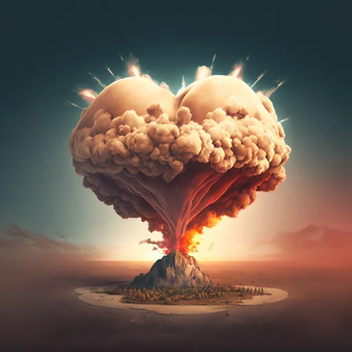 a heart shaped cloud with a volcano in the middle of it. atmosphere, sky, world, gesture, heat, natural landscape, landscape, horizon, event, liquid