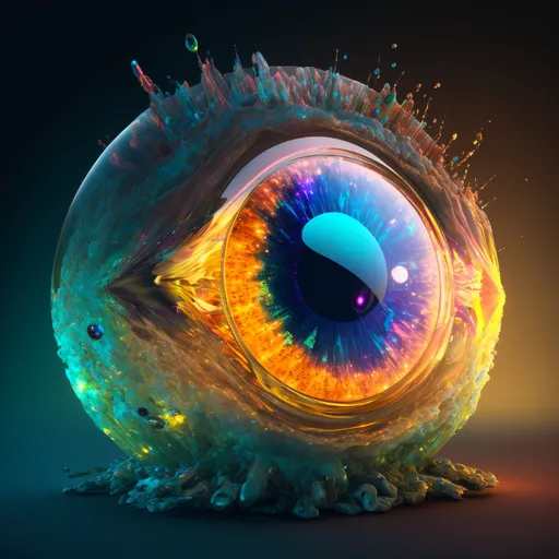 a close up of a colorful eyeball with a black background. eye, iris, eyelash, organism, liquid, astronomical object, gas, art, circle, electric blue