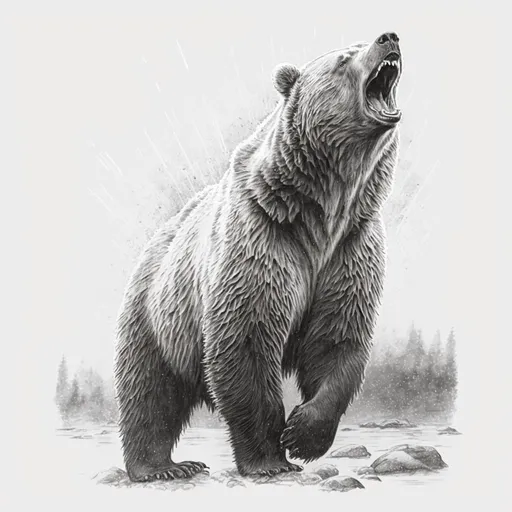 a drawing of a bear with its mouth open. head, carnivore, grizzly bear, terrestrial animal, whiskers, kodiak bear, sculpture, monochrome photography, bear, monochrome