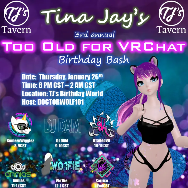 a flyer for a birthday bash with a girl in a bikini. purple, font, entertainment, violet, poster, magenta, event, electric blue, advertising, cg artwork