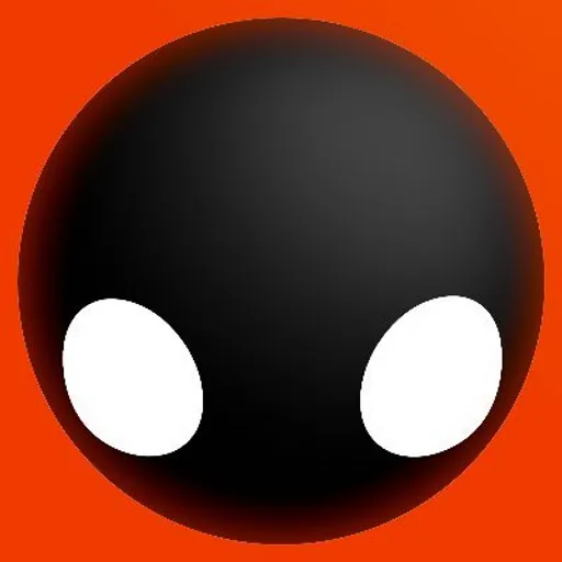 a black ball with two white circles on it. art, font, circle, graphics, pattern, carmine, painting, terrestrial animal, graphic design, clip art