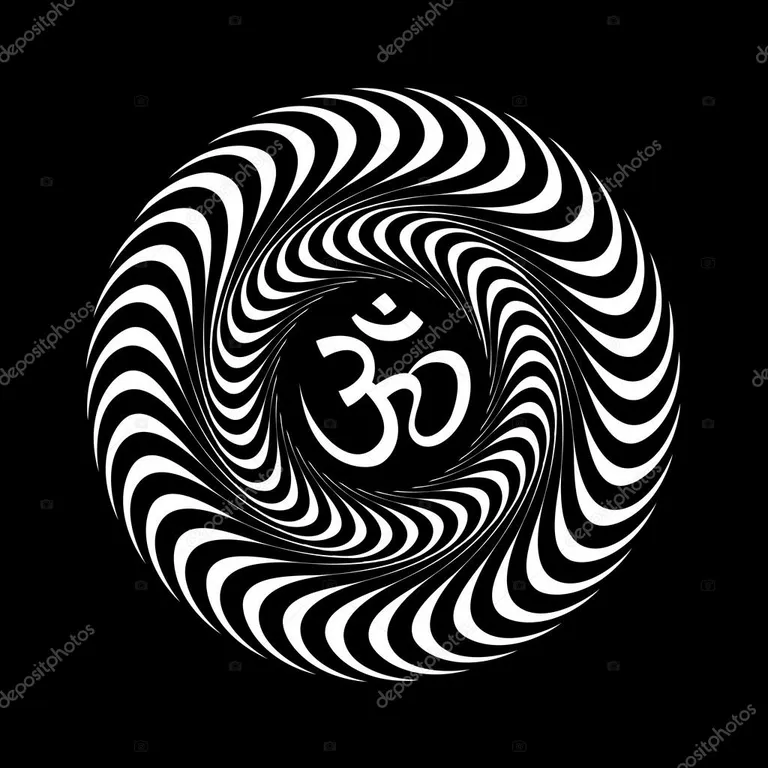 a black and white swirl with an omen symbol in the center. organism, art, font, spiral, circle, pattern, painting, monochrome, symmetry, drawing