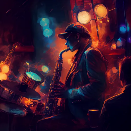 a man with a hat playing a saxophone. microphone, musical instrument, musician, string instrument, string instrument, band plays, concert, music artist, artist, musical instrument accessory