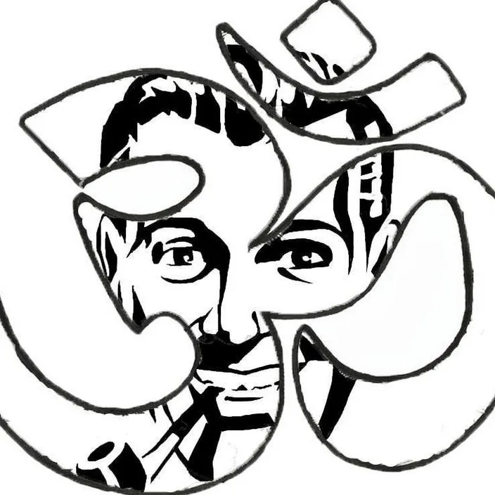 a black and white drawing of a man's face. nose, eye, organ, gesture, happy, art, font, illustration, drawing, line art